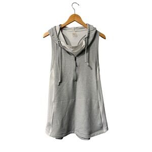 Athletic Grey Sleeveless‎ Hoodie Mesh Side Pocket Quarter Zip Womens Athleisure